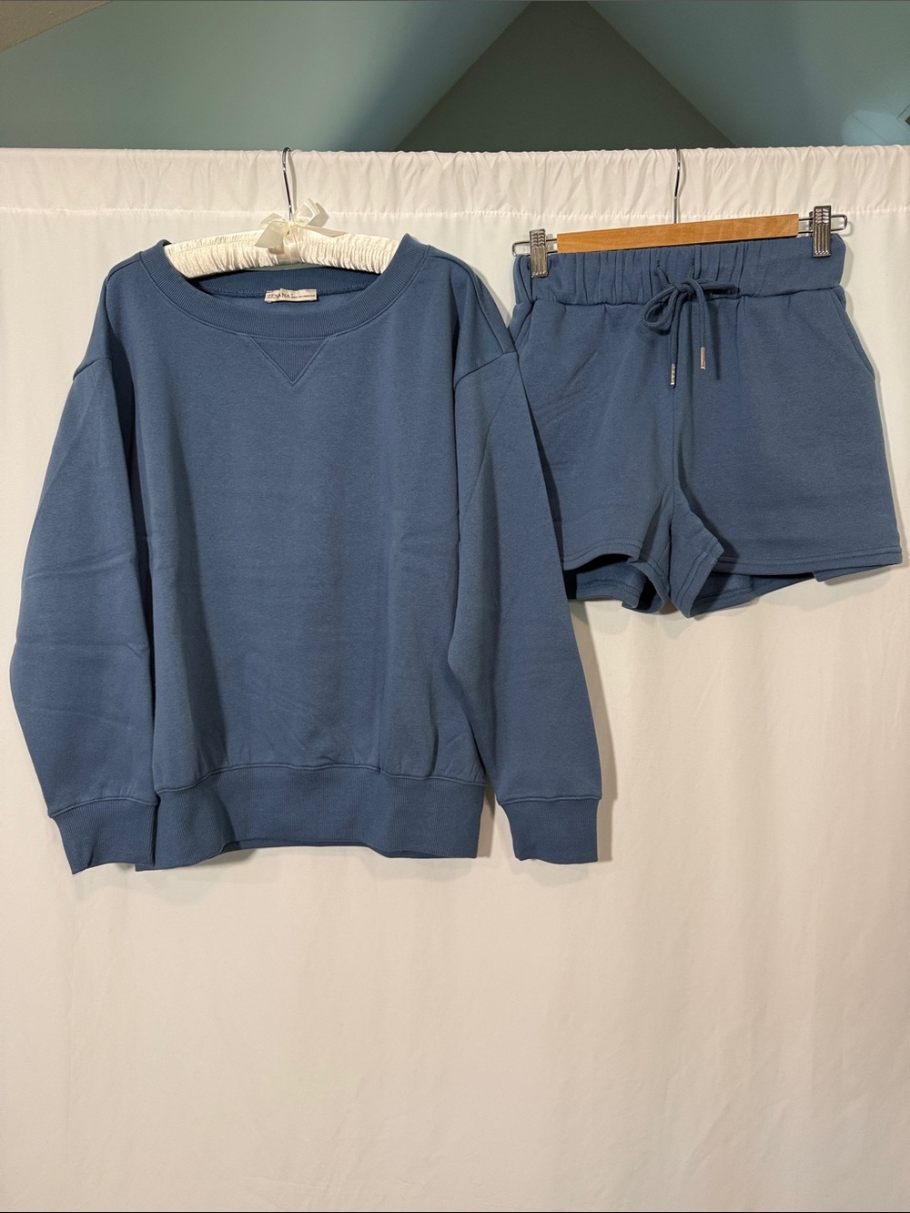 Zenana Blue Cozy Sweatshirt & Shorts Set